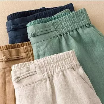 Women Fashion Casual Baggy Long Pants Wide Leg Elastic Waist Cotton Linen Flare Yoga Trousers Plus Size XXXL зелёный