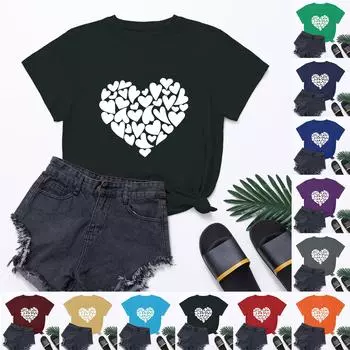 Women Fashion Casual Valentine s Day Printing Loose Comfortable Tops T-shirt Blouse L чёрный