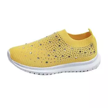 women Fashion Crystal Sneakers Breathable Mesh Slip On Flat Shoes For Women 2024 Outdoor Walking Loafers Zapatos Mujer 35 бежевый
