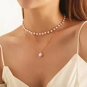 Women Fashion Elegant Pearl Necklace Pop Lace Choker Gold Colored Goth Pendant Romantic Multi-layered Accessories for Women