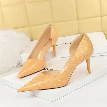 Women Fashion High Heels Pumps Nude Pointed Toe Stone Serpentine Leather Side Hollow Wedding Stiletto Silver Single Shoes 34(Foot22cm)