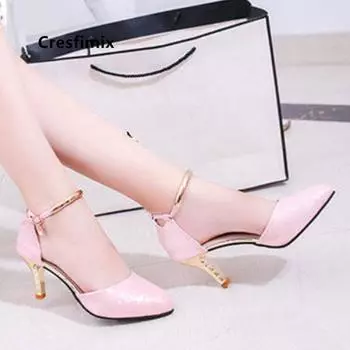 Women Fashion High Quality White Pointed Toe Buckle Strap Pu Leather Stiletto Ladies Casual Pink Comfort High Heel Shoes G5776 35