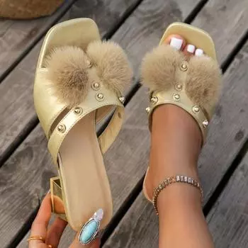 Women Fashion Peep Toe Slippers Design Summer Dress Flip Flops Beach Sandals Women Fashion Sexy Elegant Non-Slip Party Shoes 36 золотой