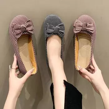 Women Fashion Plaid Pattern Slip on Bow Tie Flat Shoes Lady Light Weight Comfort Shoes shoes for women 35 чёрный