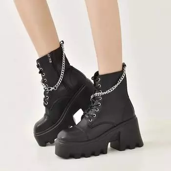 Women Fashion Platform Boots Autumn Winter Designer Gothic Zipper Ankle Boots High Heels 35