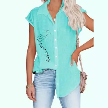 Женская модная рубашка с принтом весна/лето, тонкий топ без рукавов с принтом, женская повседневная блузка на пуговицах S белый