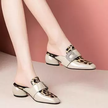 Women Fashion Round Toe Sexy Leopard Spring Slip on Square Heel Shoes Lady Casual Black Summer Heel Shoes Ga96 35