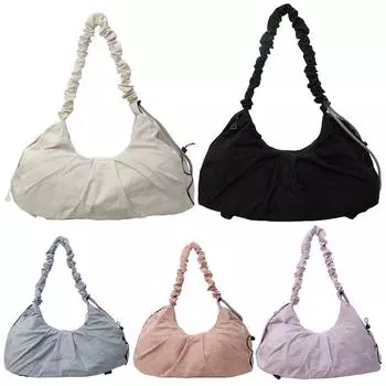 Women Fashion Shoulder Bag Large Capacity Pleated Yoga Bag Canvas Shoulder Purse чёрный