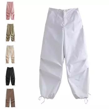Женские модные брюки для бега с боковыми карманами и складками до колена, винтажные брюки с высокой эластичной талией и шнурком, женские брюки Mujer XXS белый