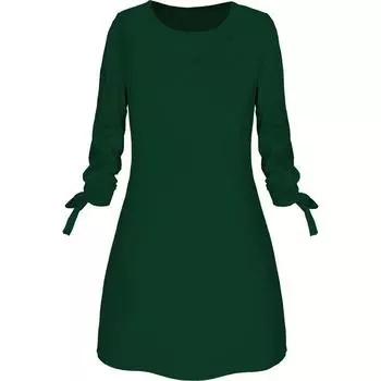 Women Fashion Solid Bow Elegant Straigth Dress Spring Loose Dresses L зелёный