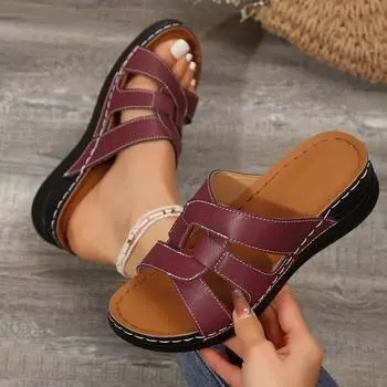 Women Fashion Thick Sole Wedges Slippers Summer Ankle Strap Slippers Woman Lightweight Non Slip Outdoor Platform Casual Sandals 36 розовый