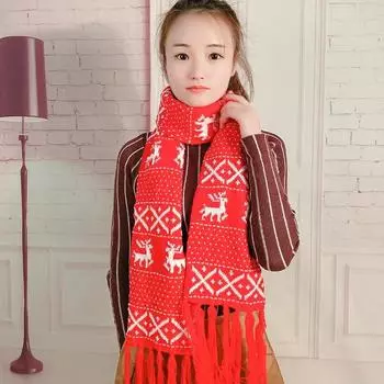 Women Fashion Warm Xmas Deer Print Shawl Long Scarf Merry Christmas Scarfs Accessories for Women and Men Creative Festival Gifts 160 cm красный