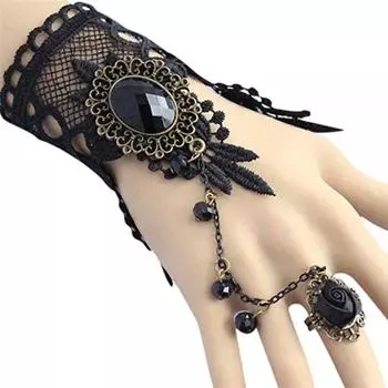 Women Fashion Wedding Party Lace Choker Beads Chain Pendant Bracelet One Size чёрный