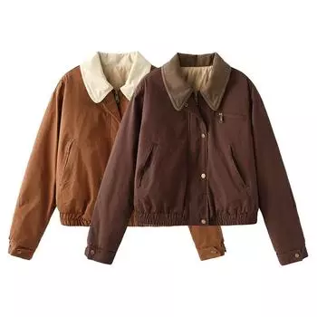 Женская мода с карманами, однотонные куртки с застежкой-молнией спереди, винтажный воротник с лацканами, длинные рукава, женские шикарные женские наряды XS кофейный