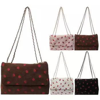 Women Flap Shoulder Bag Chain Strap Strawberry Chic Hobo Bag for Outdoor Travel розовый