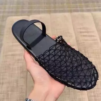 Women Flat Fishing 2024 Net Slippers New Breathable Branded Designer Sandals Women Skeleton Mesh Mule Slippers Slides Women 35 чёрный
