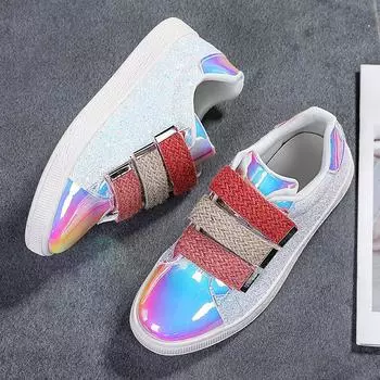 Women Flat Glitter Sneakers White Black Girls Casual Female Lace Up Bling Platform Comfortable Plus Size Vulcanized Shoes 2024 36