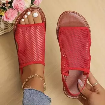 Women Flat Sandals 2024 Summer New Mesh Breathable Sandals Comfortable Lightweight Fashion Sandals Shallow Shoes for Women 35 чёрный
