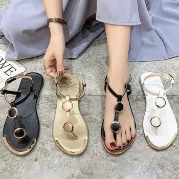 Женские сандалии на плоской подошве, летние, новые модные повседневные сандалии, легкие, сексуальные, пляжные туфли для женщин, дизайнерские сандалии на мелкой подошве 36 чёрный