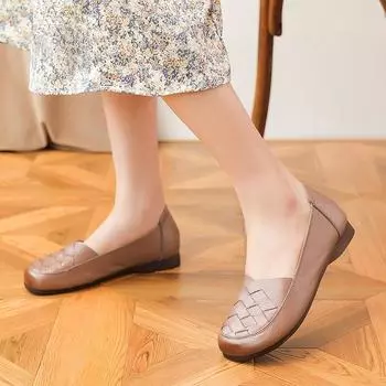 Women Flat Shoes 2024 New Breathable Leather Shoes For Women Loafers Soft Leather Flats Shoes Female Casual mother shoes 225 чёрный