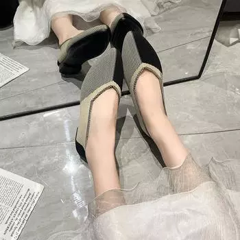 Women Flat Shoes 2024 Spring and Autumn New Pointed Knitted Women Shoes Fashion Breathable Non-slip Beautiful Color Matching 35 чёрный