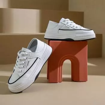 Women Flat Shoes Increased Insole Versatile Two-way Wear New Thick Sole Loafers Small White Shoes Autumn Zapatos De Mujer 35 бежевый