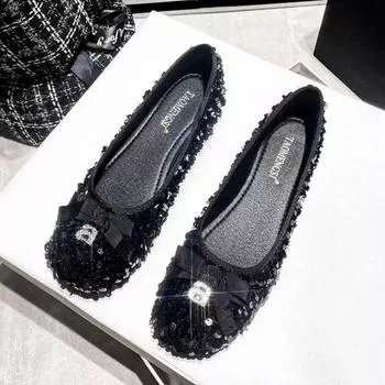 Women Flat Shoes Shallow Mouth Sparkling Sequin Bow Flat Shoes Temperament Single Shoe Women Flats Womens Shoes Fashion 35 серебряный