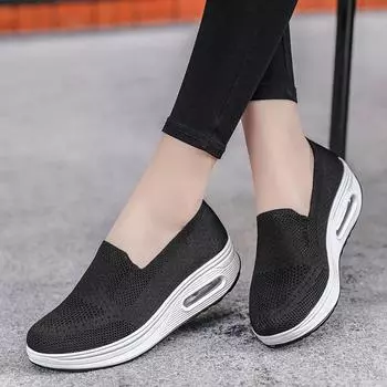 Women Flat Sneakers Comfy Light Thick Sole Breathable Mesh Female Shoes Slip-On Durable Spring Stylish Trend Leisure Flats 2024 35 коричневый