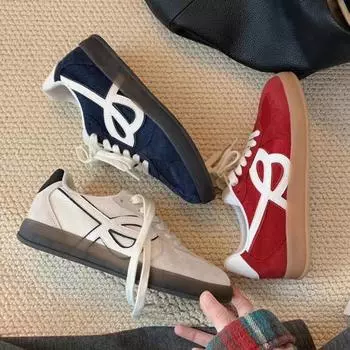 Women Flat Sneakers Retro GAT Trainers Breathable Faux Suede Mesh Splicing Sports Shoes Females Daily Walking Jogging Shoes 2024 35 красный