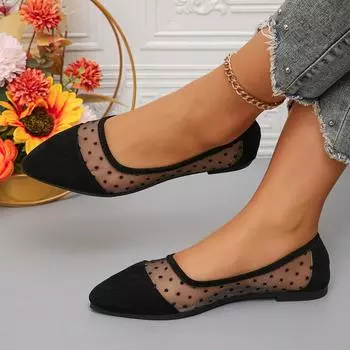 Women Flats 2024 Fashion Lace Mesh Shoes Lightweight Comfort Thin Shoes for Women Breathable Fashion Loafers Zapatos De Mujer 36 бежевый