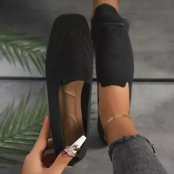 Women Flats 2024 New Square Toe Mesh Loafers Shoes Soft Bottom Knit Ballet Shoes for Women Casual Slip on Flat Sneakers Women 36 бежевый