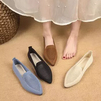 Women Flats 2025 New Mesh Breathable Sneakers Women Slip on Casual Flat Loafers Shoes for Ladies Fashion Socks Shoes Women 36 чёрный