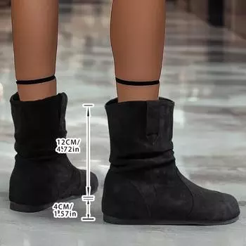 Women Flats Ankle Snow Boots Suede Shoes Mid Heels Casual Sneakers Winter 2025 Trend Large Size Walking Non Slip Fad Botas Mujer 36 чёрный
