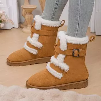 Women Flats Boots Winter New Fashion Retro Round Toe Slip on Soft Platform Boots Women Casual Comfortable Warm Shoes for Women 36 бежевый