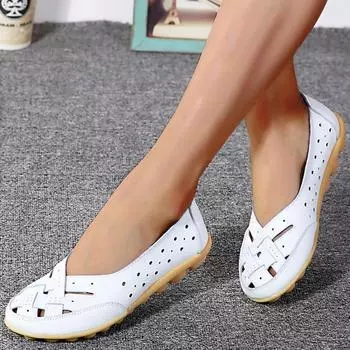Women Flats Genuine Leather Fashion Soft Shoes Women Hollow Designer Shoes Slip On Ballet Flats Oxford Shoes Woman Plus Size 35 оранжевый