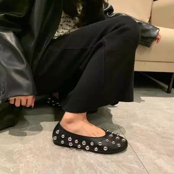 Women Flats Loafers Shoes Leather Shallow Casual Shoes Spring Fashion Dress Sandals Trend Walking Cozy Brand Mujer Zapatos 35 чёрный