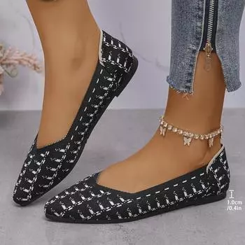 Женские мокасины без застежек из сетчатого трикотажа женские 2024 новые эластичные балетки неглубокие туфли на плоской подошве туфли Мэри Джейн Zapatos De Mujer 36 чёрный