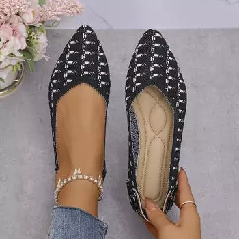 Women Flats Mesh Knit Slip on Loafers Women 2024 New Stretch Ballet Shallow Dress Flat Shoes Mary Jane Shoes Zapatos De Mujer 36 чёрный