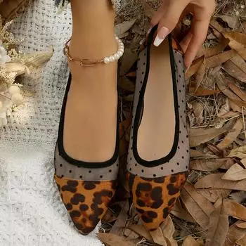 Women Flats New Casual Pointed Toe Spliced Flat Shoes for Women Daily Shallow Mouth Fashion Mesh Loafers Shoes Zapatos De Mujer 36 цветной печати леопарда