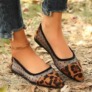 Women Flats New Casual Pointed Toe Spliced Flat Shoes for Women Daily Shallow Mouth Fashion Mesh Loafers Shoes Zapatos De Mujer 36 цветной печати леопарда