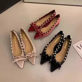 Женские туфли на плоской подошве Новые французские туфли-лоферы с острым носком Модные туфли с заклепками для женщин Модные уличные кроссовки для женщин 35