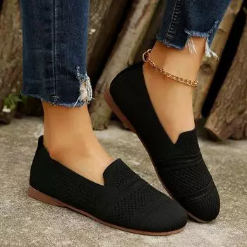 Women Flats New Summer Mesh Square Toe Breathable Women Loafers Fashion Hollow Out Casual Flat Shoes for Women Zapatos De Mujer 36 чёрный