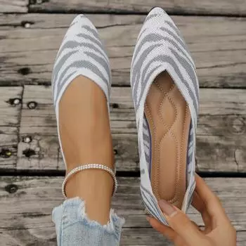 Женские туфли на плоской подошве с острым носком, женские трикотажные туфли-слипоны разных цветов, повседневные дышащие балетки, женские лоферы, удобная обувь 36 бежевый