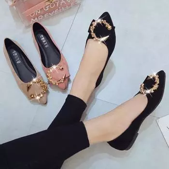Women Flats Pointed Toe Non-slip Shoes for Women 2024 New Casual Fashion Loafers Wear-resistant Metal Decorative Women Shoes 35 абрикосовый