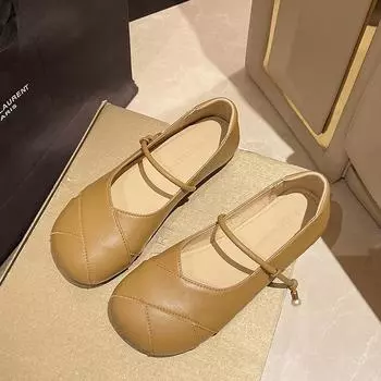 Women Flats Pu Leather Shoes Flat Heel Square Toe Casual Shoes Mary Janes Spring Summer Sandals Women Flat Shoes Sneakers Women 35 бежевый