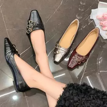 Женские балетки Ретро Бант Лакированная кожа Кроссовки Женские Осенние Балетки Слипоны На Плоской Подошве Женская Повседневная Обувь Лоферы с Квадратным Носком 35