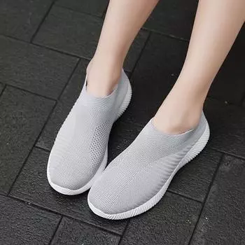 Women Flats Shoes 2024 New Spring Knitting Sock Sneakers Summer Women Loafers Slip on Mesh Walking Casual Shoes Plus Size 35-44 35 чёрный