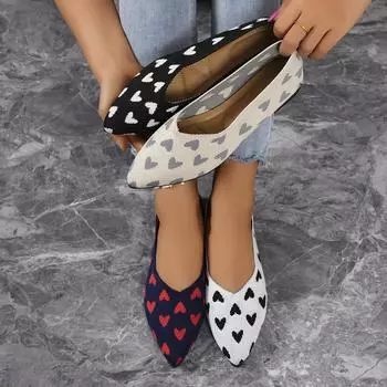 Women Flats Shoes 2024 Spring Autumn New Printing Loafers Single Knitted Pointed Comfortable Sneakers Lightweight Flats Shoes 36 бежевый