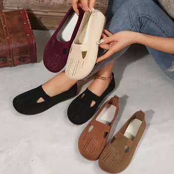 Women Flats Shoes New Summer Round Toe Designer Loafers Anti Slip Outdoor Casual Comfortable Breathable Sneakers Shoes for Women 36 бежевый