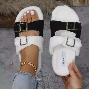 Women Flats Slippers Winter Fashion Warm Thickened Fluff Comfortable Slip-on Slippers Women Casual Comfortable Soft Slides Women 35 абрикосовый